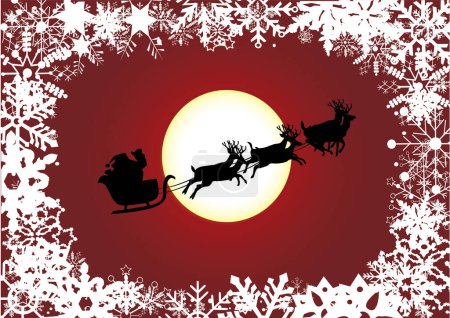 Ilustración de Tarjeta de Navidad con Santa Claus y renos - Imagen libre de derechos