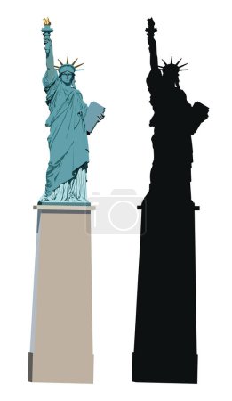 Ilustración de Estatua de la libertad y la sombra sobre el fondo blanco - Imagen libre de derechos