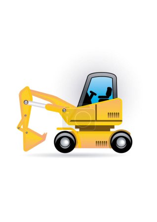 Téléchargez les illustrations : Tracteur jaune avec une pelle sur fond blanc - en licence libre de droit