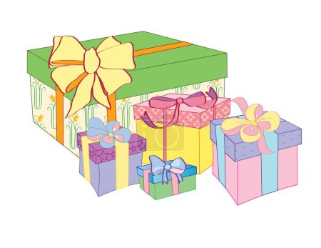 Illustration for Gift boxes with ribbons and bows on white background - Royalty Free Image