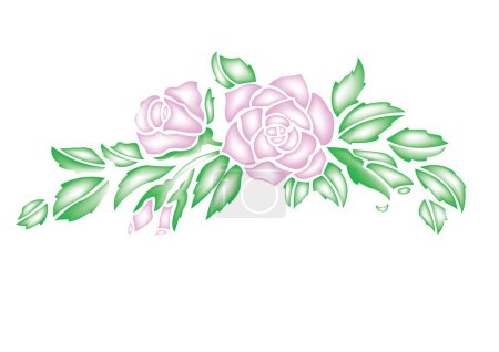 Téléchargez les illustrations : Roses roses et feuilles, illustration vectorielle - en licence libre de droit