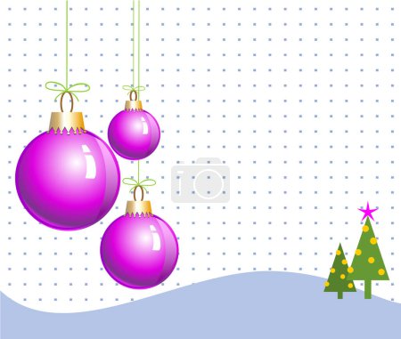 Illustration for Christmas background with hanging balls and fir tree - Royalty Free Image