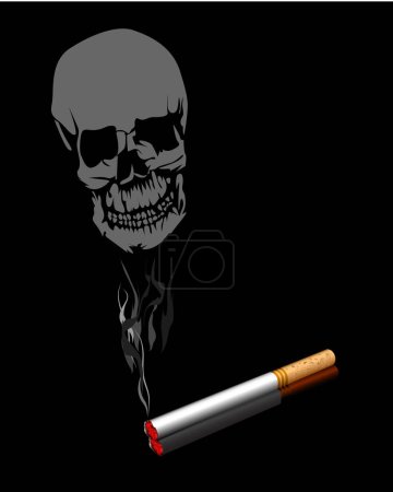 Ilustración de Cigarrillo y el cráneo humo sobre fondo negro. ilustración vectorial. - Imagen libre de derechos