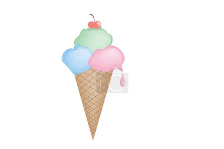 Téléchargez les illustrations : Crème glacée aquarelle avec cône coloré. dessiné à la main isolé sur un fond blanc. nourriture sucrée et savoureuse. - en licence libre de droit