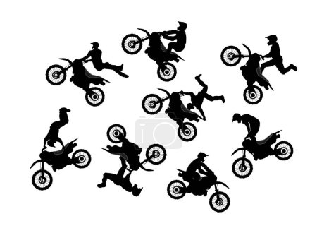 Téléchargez les illustrations : Jeu vectoriel de motos d'équitation noires, illustration vectorielle - en licence libre de droit