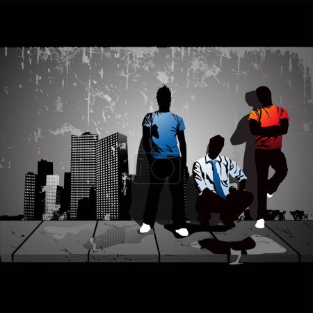 Téléchargez les illustrations : Silhouette d'hommes dans la rue, illustration vectorielle - en licence libre de droit