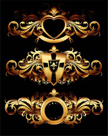 Illustration for Vector golden ornaments set on black background - Royalty Free Image