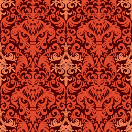 Ilustración de Patrón de damasco rojo y blanco sin costuras. ilustración vectorial. - Imagen libre de derechos