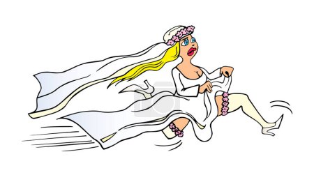 Illustration for Running bride with a veil, vector illustration - Royalty Free Image