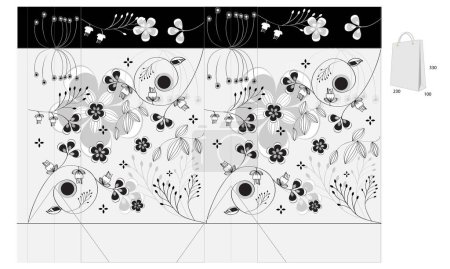 Téléchargez les illustrations : Fond vectoriel noir et blanc avec des fleurs - en licence libre de droit