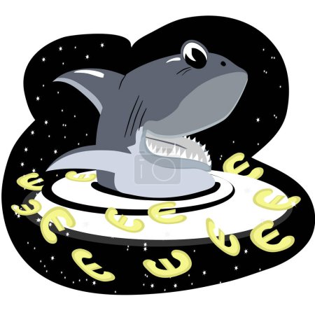 Ilustración de Tiburón en estilo de dibujos animados con luna y estrellas - Imagen libre de derechos