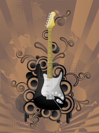 Téléchargez les illustrations : Guitare sur fond brun, illustration vectorielle - en licence libre de droit