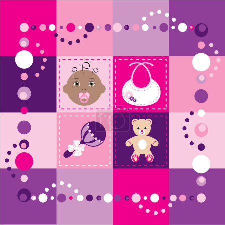 Illustration for Vector Illustration of baby girl quilt. Patchwork or sewing, background. - Royalty Free Image