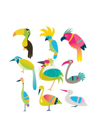 Téléchargez les illustrations : Ensemble d'oiseaux, illustration vectorielle, dessin animé, oiseau drôle. - en licence libre de droit