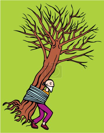 Ilustración de Hombre llevando un árbol en una cuerda, vector ilustración diseño simple - Imagen libre de derechos