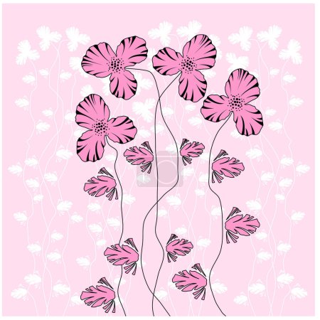 Téléchargez les illustrations : Illustration vectorielle de fond floral avec des fleurs roses - en licence libre de droit