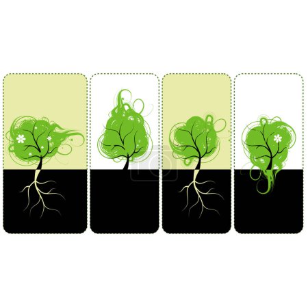 Téléchargez les illustrations : Ensemble de quatre arbres avec racines - en licence libre de droit