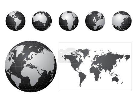 Téléchargez les illustrations : Carte du monde avec illustration vectorielle de carte du monde - en licence libre de droit