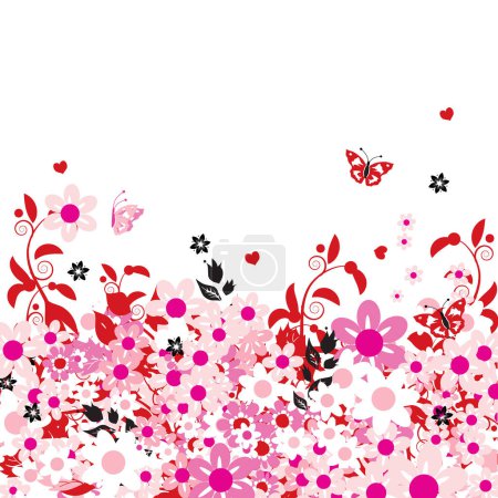 Ilustración de Fondo floral con flores y mariposas - Imagen libre de derechos