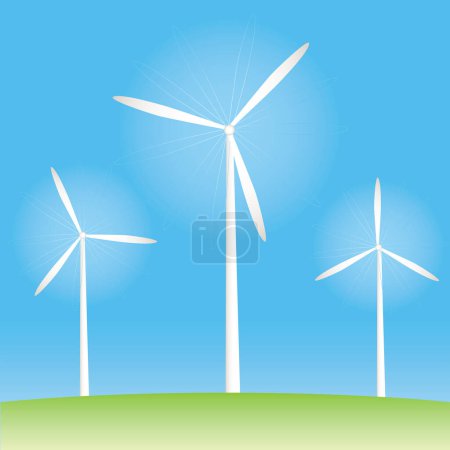 Ilustración de Turbinas eólicas sobre fondo azul del cielo - Imagen libre de derechos