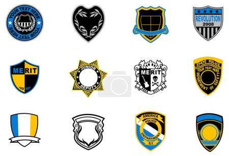 Illustration for Set of various icons with shields - Royalty Free Image