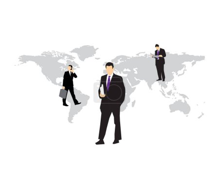Ilustración de Hombres de negocios de pie con mapa - Imagen libre de derechos