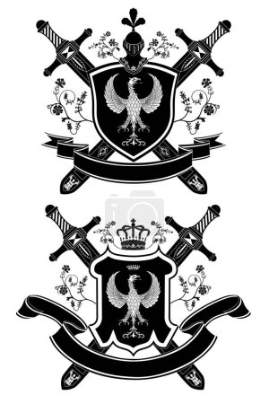 Ilustración de Escudo de armas heráldico con escudo, ilustración vectorial. - Imagen libre de derechos