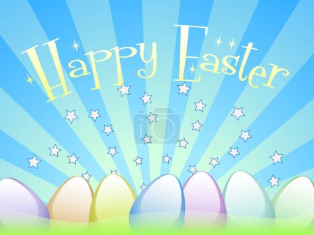 Ilustración de Tarjeta de felicitación feliz Pascua con huevos de colores - Imagen libre de derechos