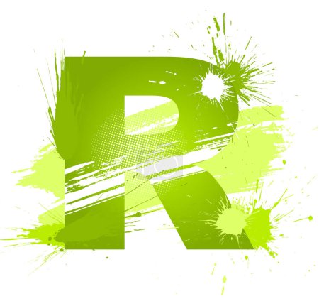 Ilustración de Letra verde R con salpicaduras de pintura blanca - Imagen libre de derechos