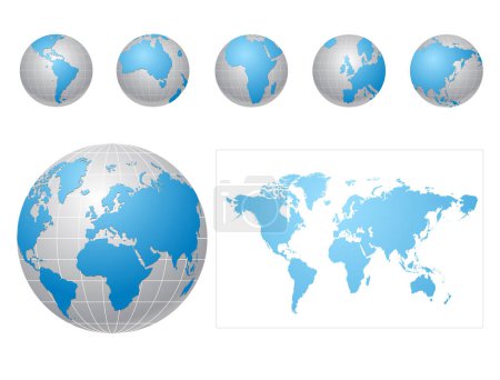 Téléchargez les illustrations : Jeu de globe et illustration de carte du monde - en licence libre de droit