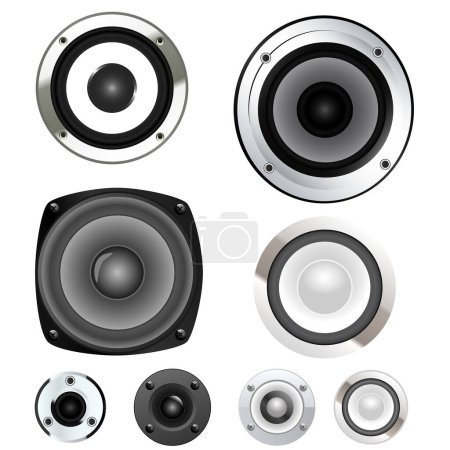 Ilustración de Vector conjunto de altavoces de audio en blanco y negro - Imagen libre de derechos