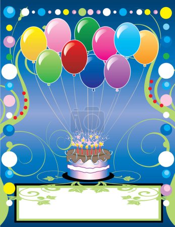 Téléchargez les illustrations : Fond d'anniversaire, gâteau et ballons - en licence libre de droit