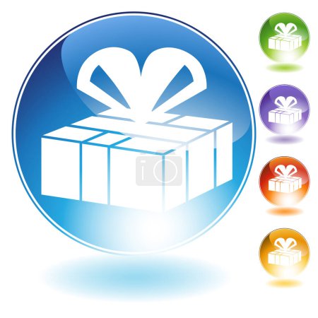 Téléchargez les illustrations : Icône boîte cadeau isolé sur bouton rond bleu spécial - en licence libre de droit