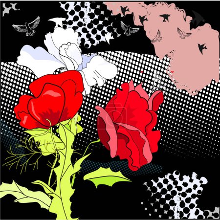 Téléchargez les illustrations : Roses rouges sur fond noir - en licence libre de droit