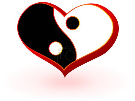 Illustration for Black and red yang heart symbol isolated on white - Royalty Free Image