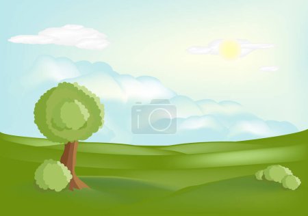 Illustration for Landscape of green trees and mountains on a white background. - Royalty Free Image