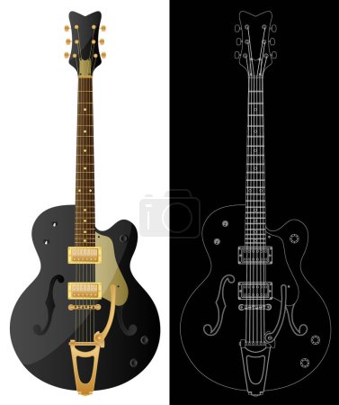 Illustration for Black guitar on white and black background - Royalty Free Image