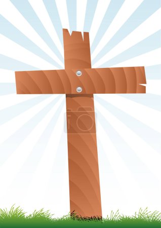 Illustration for Illustration of cross with christian cross on the grass - Royalty Free Image
