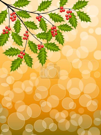 Illustration for Christmas background with red and golden christmas leaves - Royalty Free Image