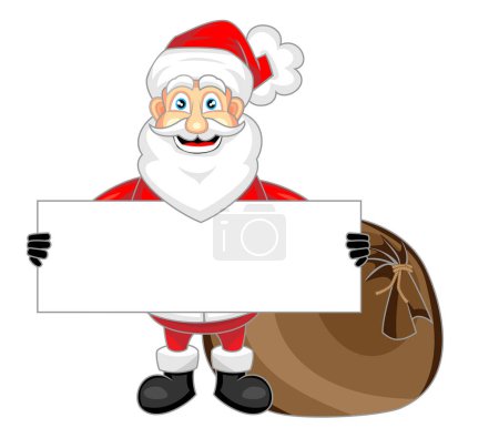 Illustration for Santa claus cartoon character holding blank sign - Royalty Free Image