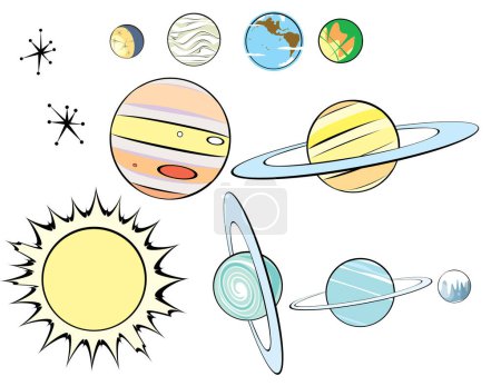 Ilustración de Planetas espaciales establecidos. ilustración vectorial estilo de dibujos animados en el fondo blanco, planetas espaciales. - Imagen libre de derechos