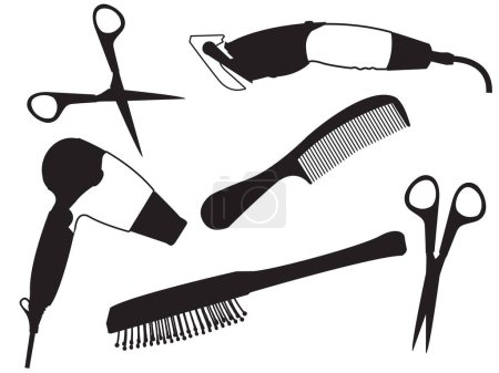 Téléchargez les illustrations : Outils de coiffeur, illustration vectorielle design simple - en licence libre de droit