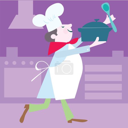 Illustration for Professional chef with pan and cooking utensils - Royalty Free Image