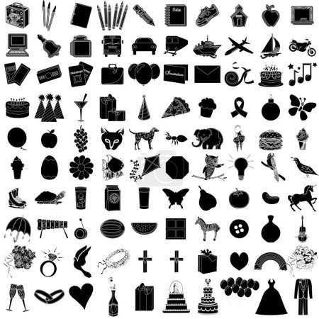 Ilustración de Conjunto de iconos universales. ilustración vectorial. blanco y negro - Imagen libre de derechos