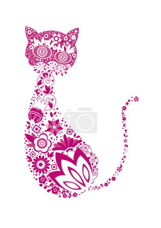 Ilustración de Gato abstracto. elementos de diseño de vectores florales en estilo boho. - Imagen libre de derechos