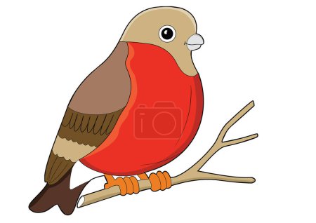 Ilustración de Vector de dibujos animados lindo pájaro en rama de árbol - Imagen libre de derechos