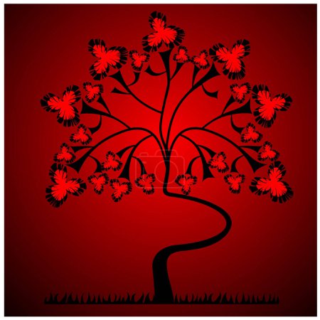 Illustration for Tree with leaves on a red background - Royalty Free Image