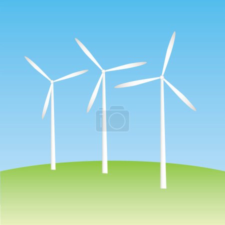 Téléchargez les illustrations : Turbines vertes et feuilles vertes sur fond - en licence libre de droit