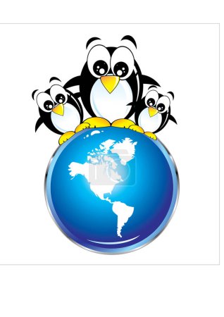Téléchargez les illustrations : Logo pingouin avec globe terrestre - en licence libre de droit