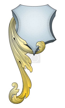 Ilustración de Ilustración vectorial de bandera decorativa dorada con adorno dorado aislado sobre fondo blanco - Imagen libre de derechos